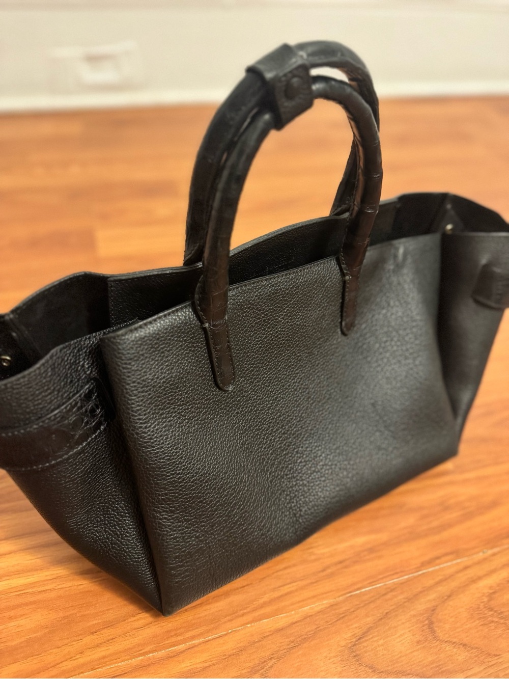 Nancy Gonzalez Pebbled Leather ft Croc Top Handle Bag